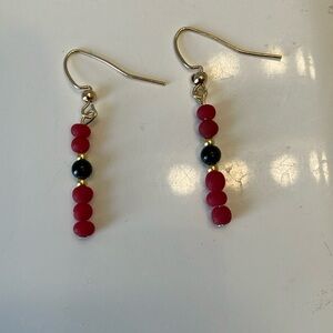 Red coral with black onyx and gold accents earrings. (See matching necklace)